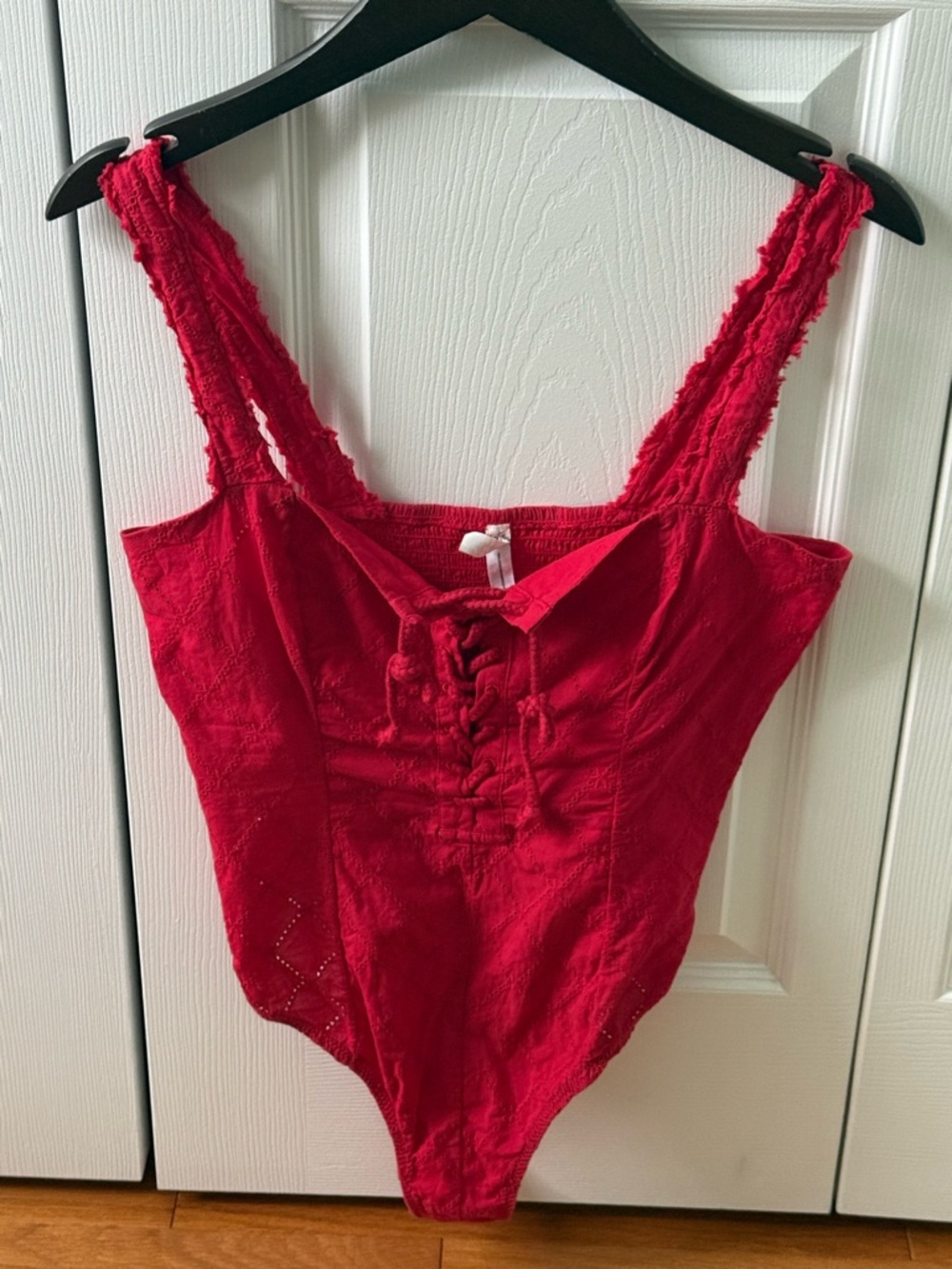 Free People Make Me Up Red Eyelet Bodysuit - Picture 2 of 4